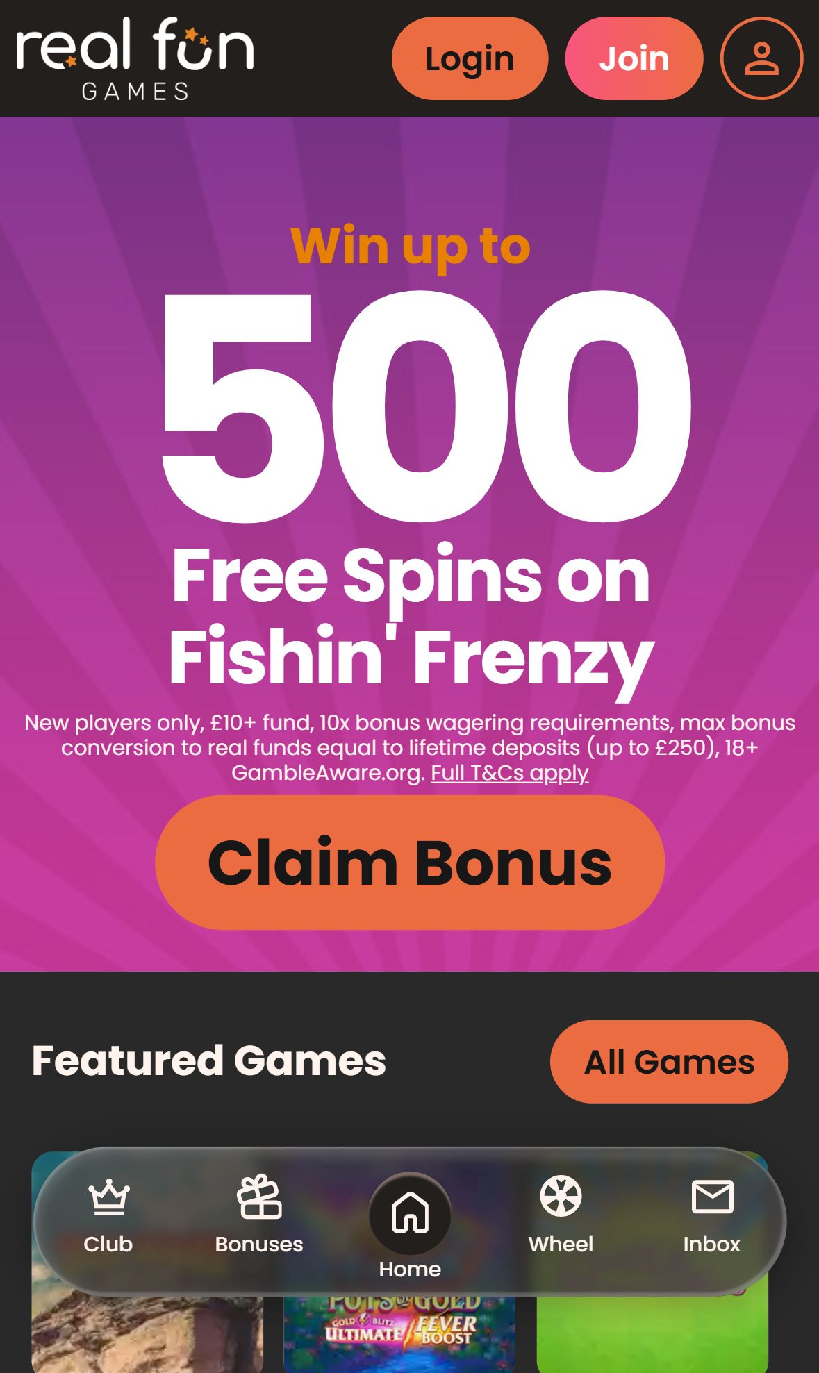 Real Fun Games — Homepage (Mobile)
