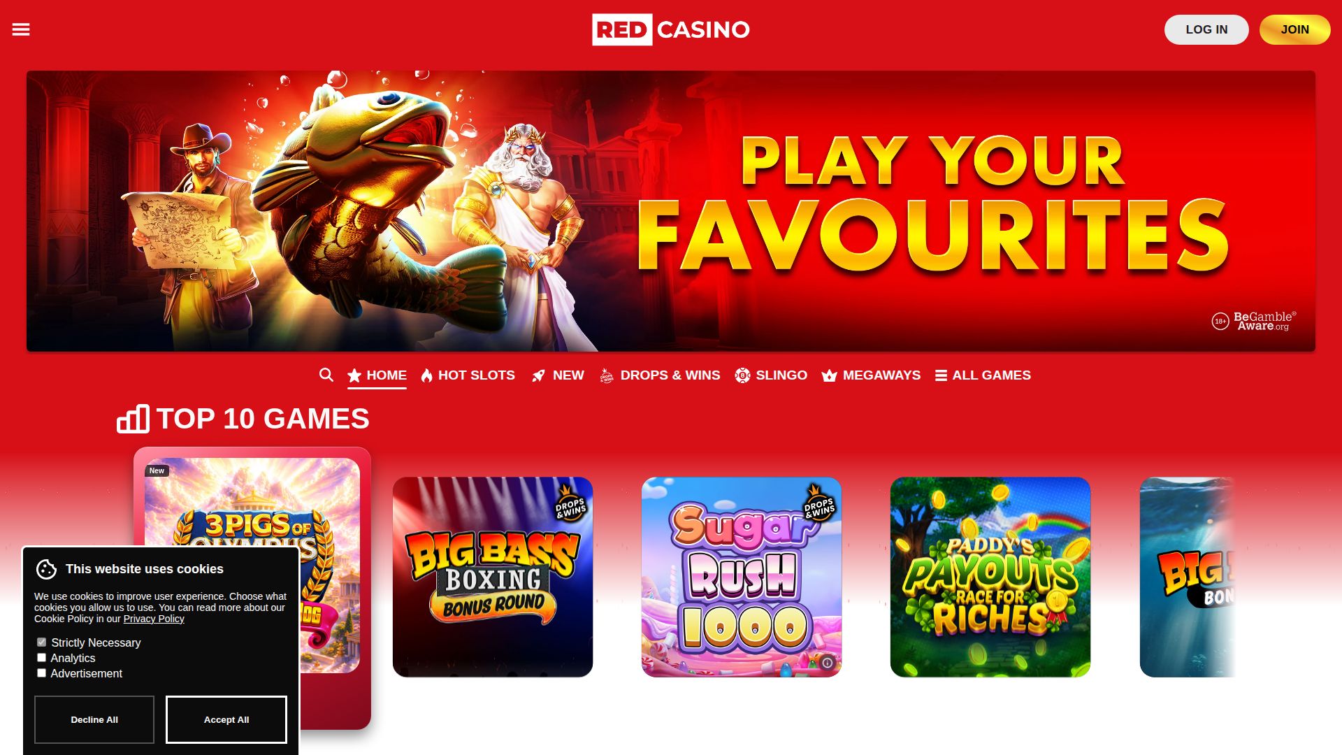 Red Casino — Homepage (Desktop)