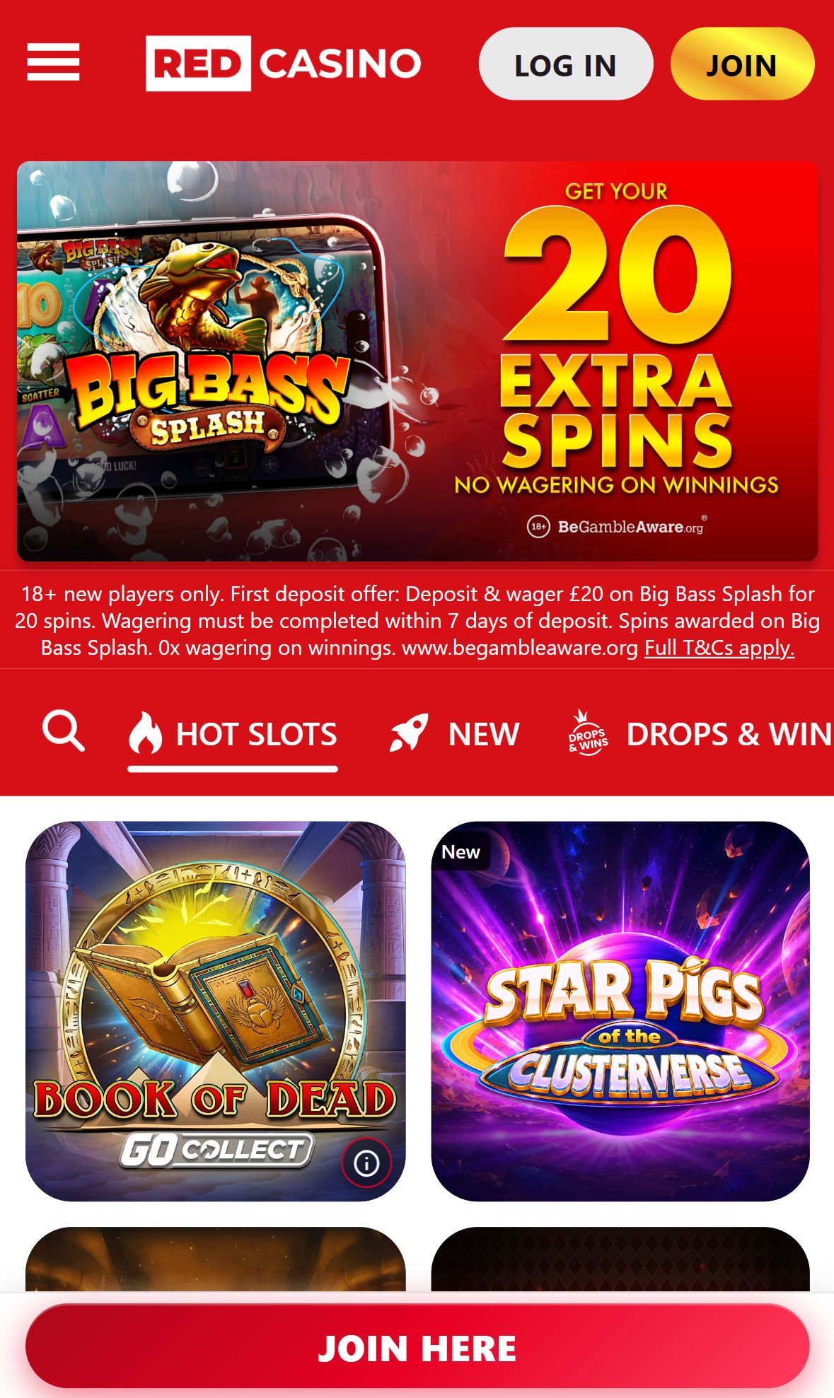 Red Casino — Lobby (Mobile)