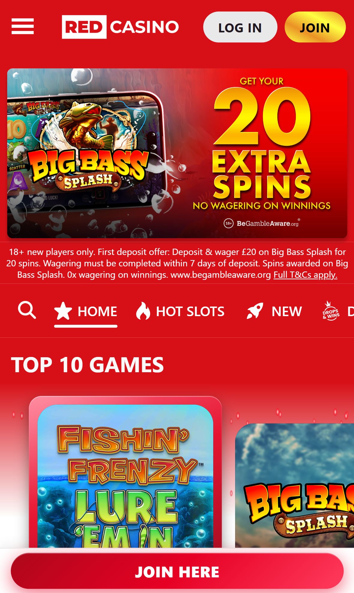 Red Casino — Homepage (Mobile)