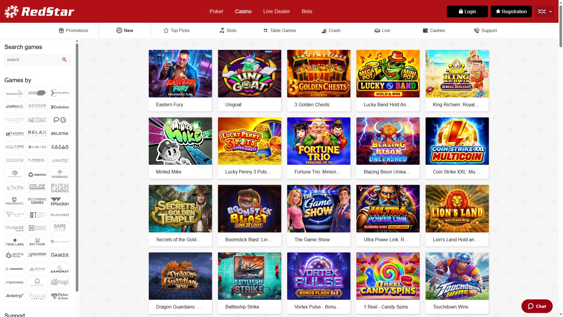Redstarcasino — Lobby (Desktop)