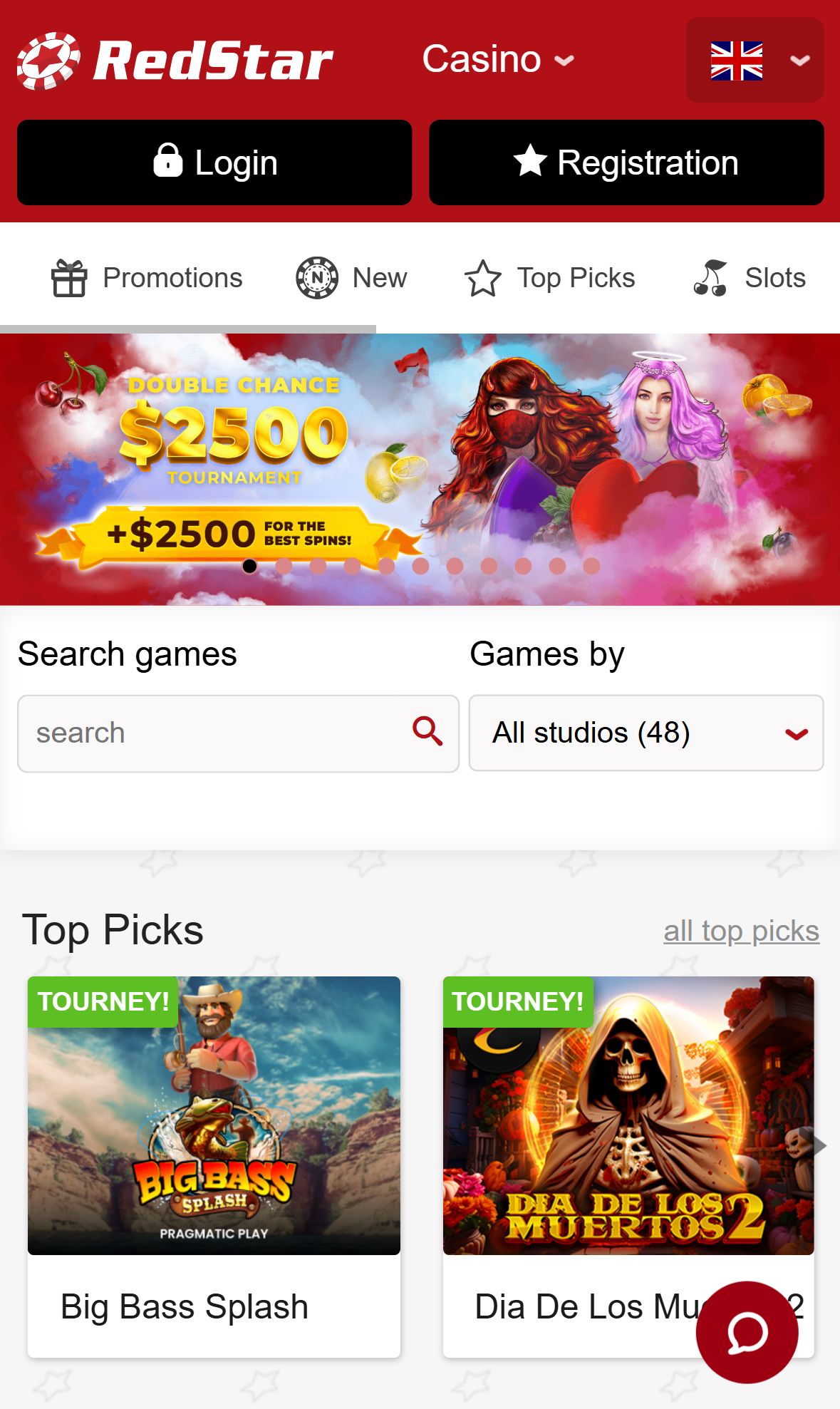 Redstarcasino — Homepage (Mobile)