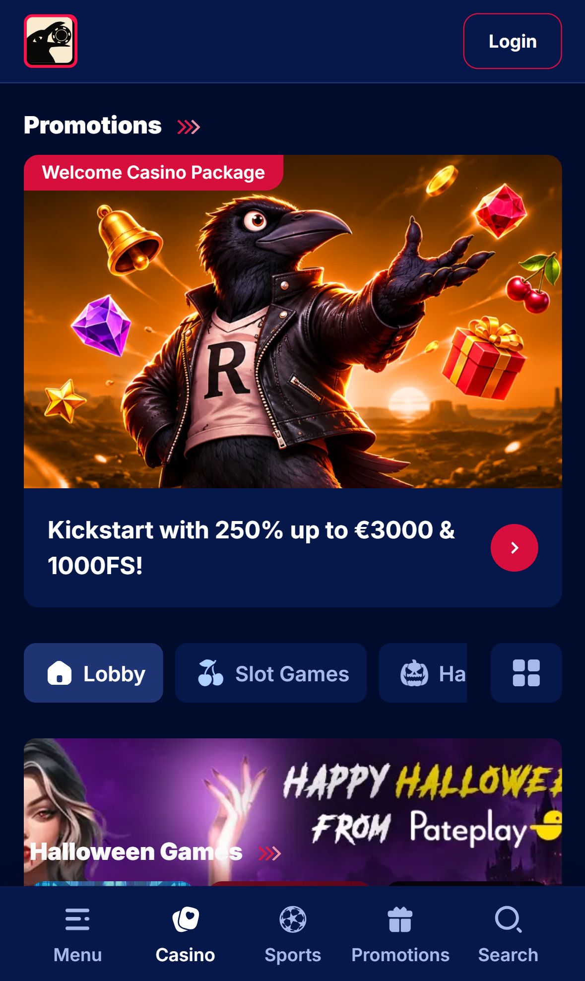 Reel Raven — Lobby (Mobile)