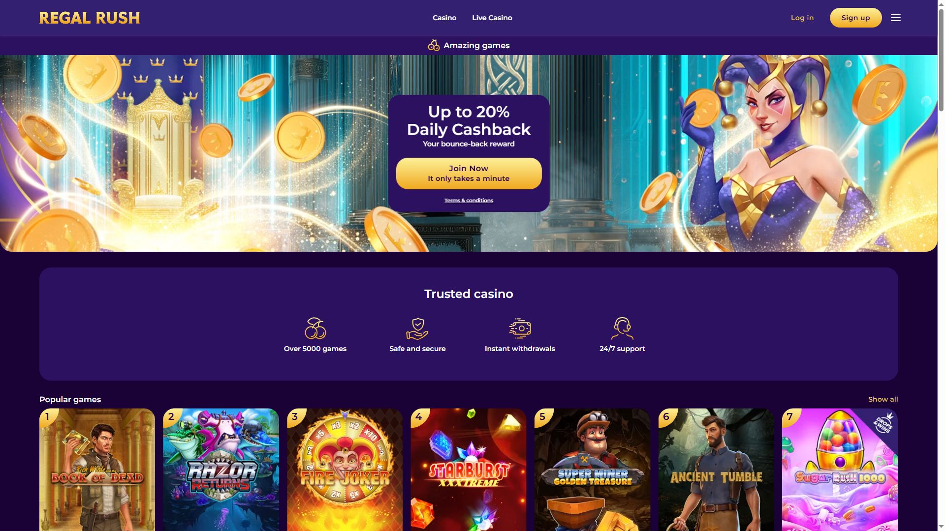 Regal Rush — Homepage (Desktop)