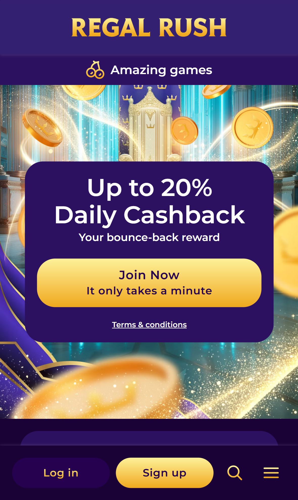 Regal Rush — Homepage (Mobile)