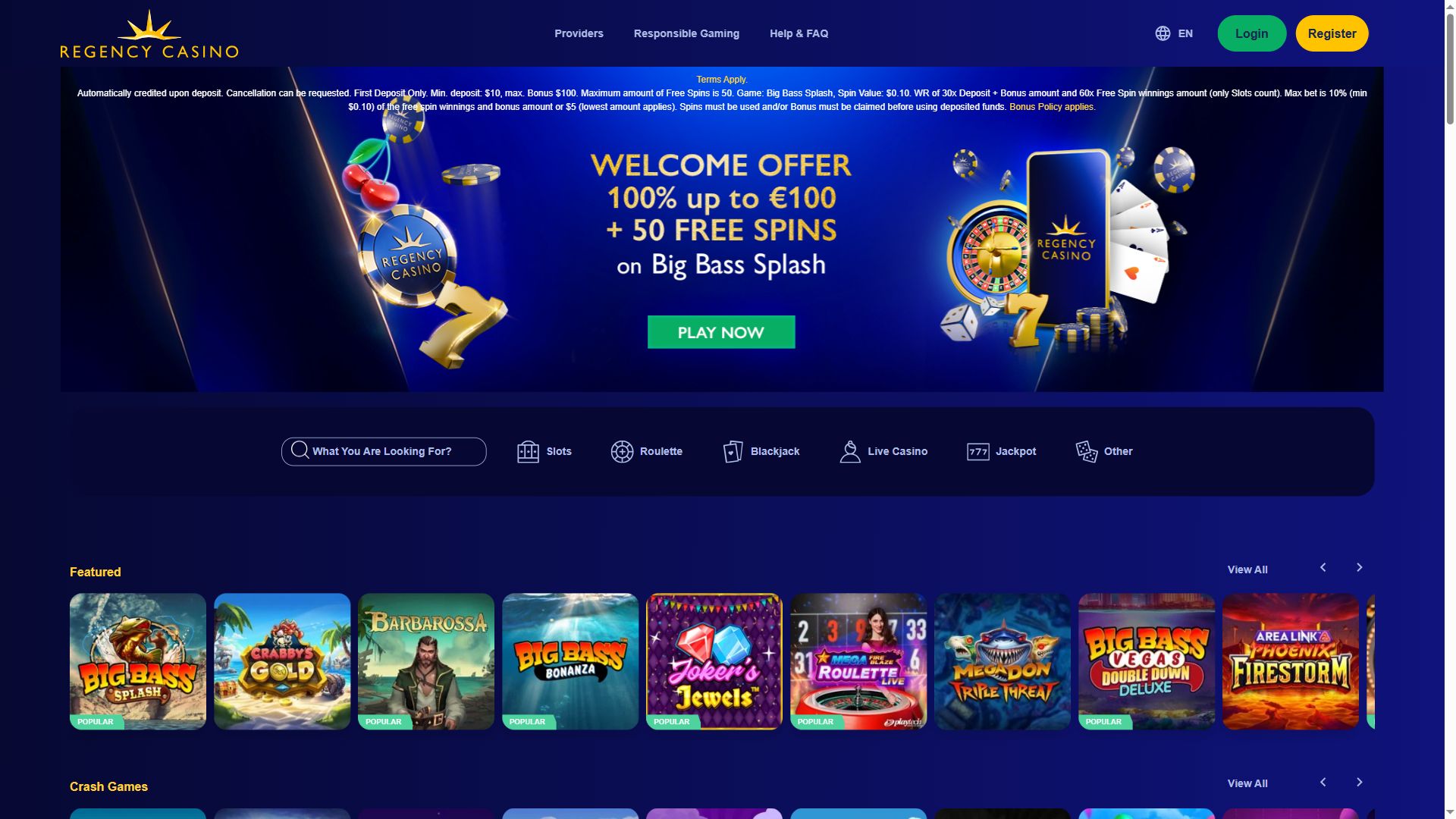 Regency Casino — Homepage (Desktop)