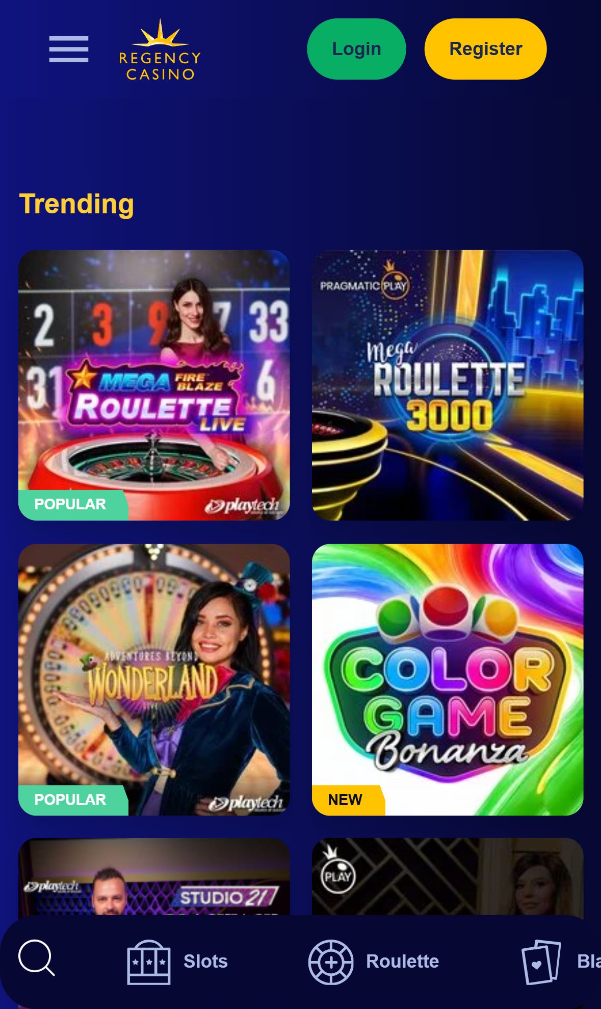 Regency Casino — Lobby (Mobile)