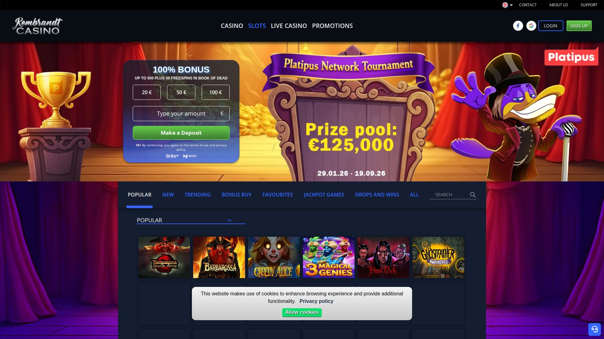 Rembrandt Casino — Lobby (Desktop)