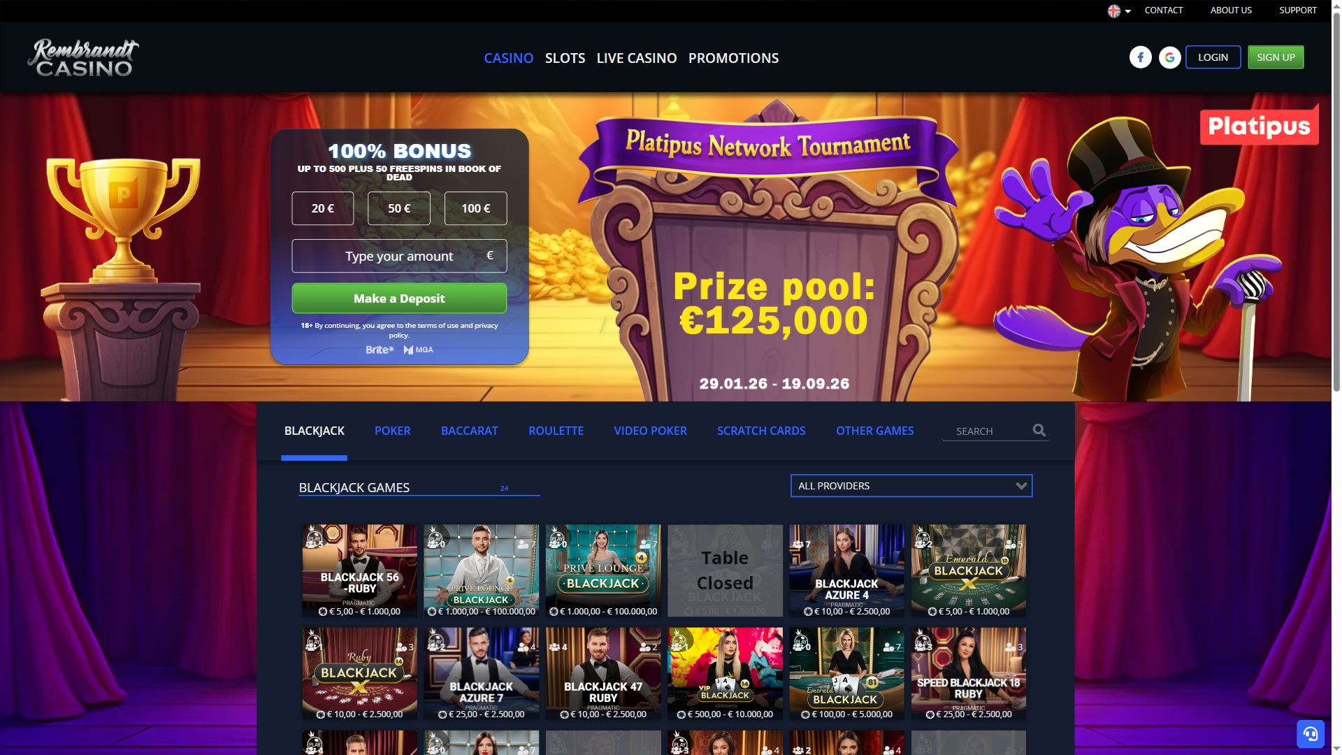 Rembrandt Casino — Lobby (Desktop)