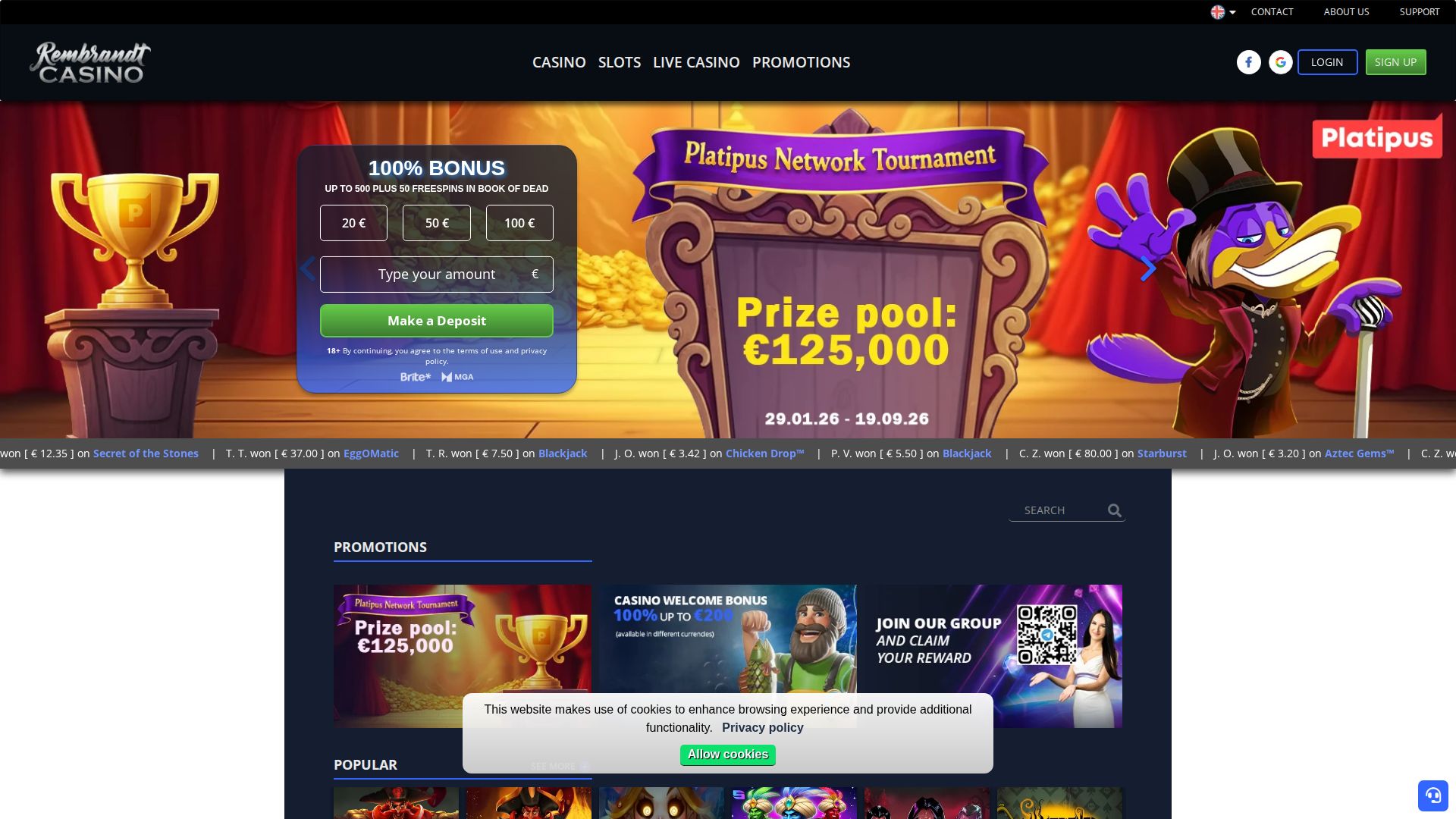 Rembrandt Casino — Startseite (Desktop)
