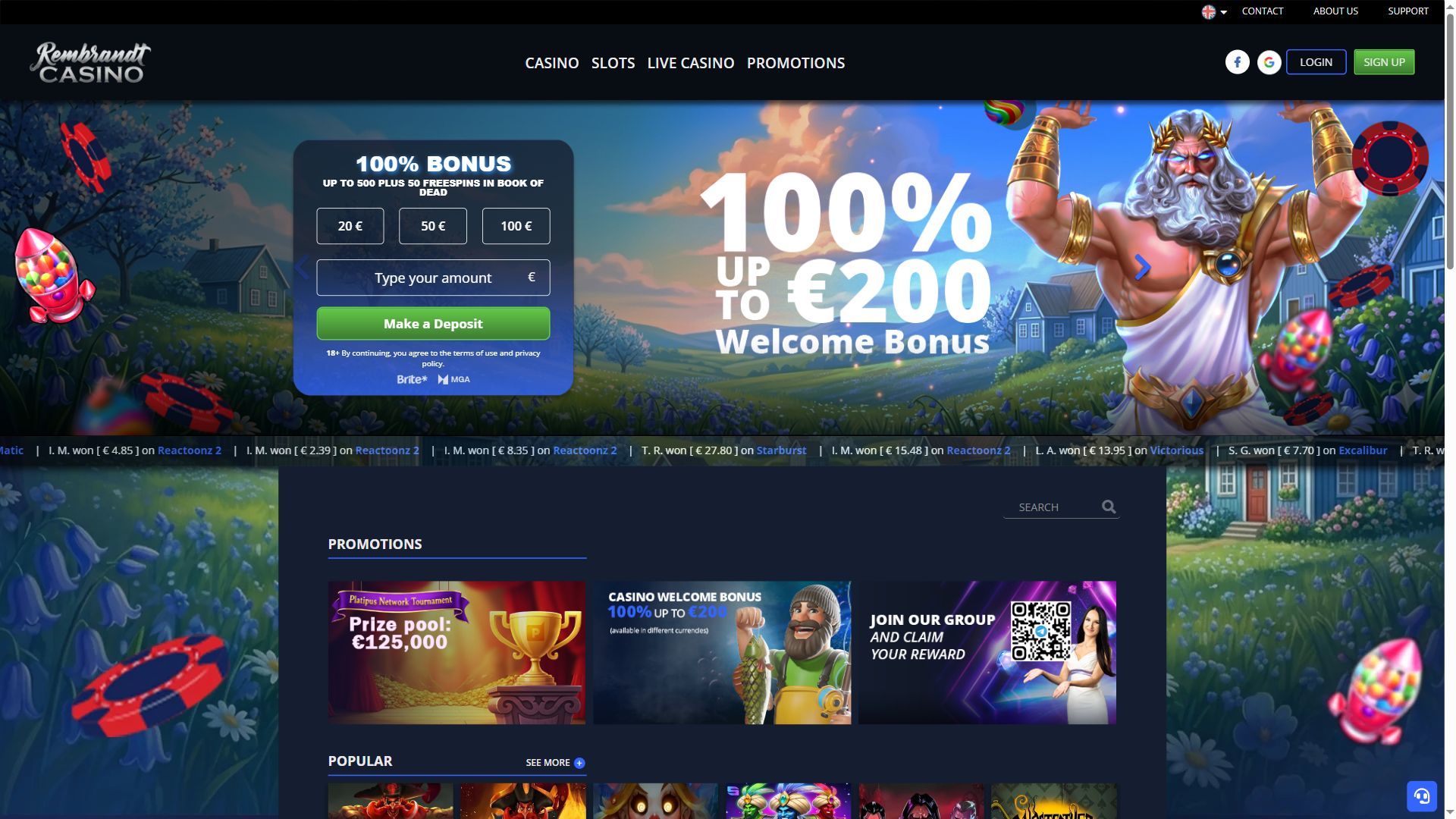 Rembrandt Casino — Homepage (Desktop)