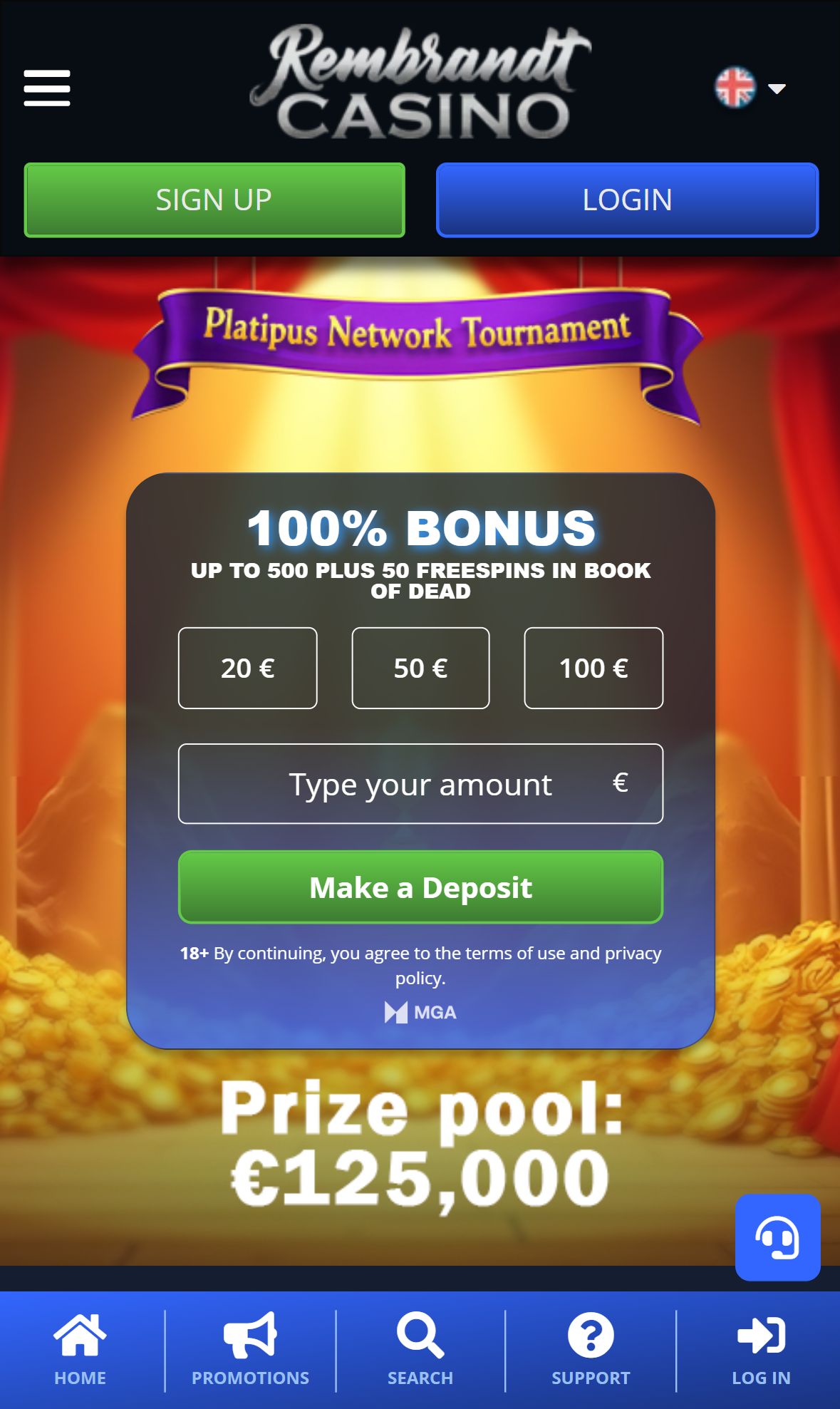 Rembrandt Casino — Lobby (Mobile)