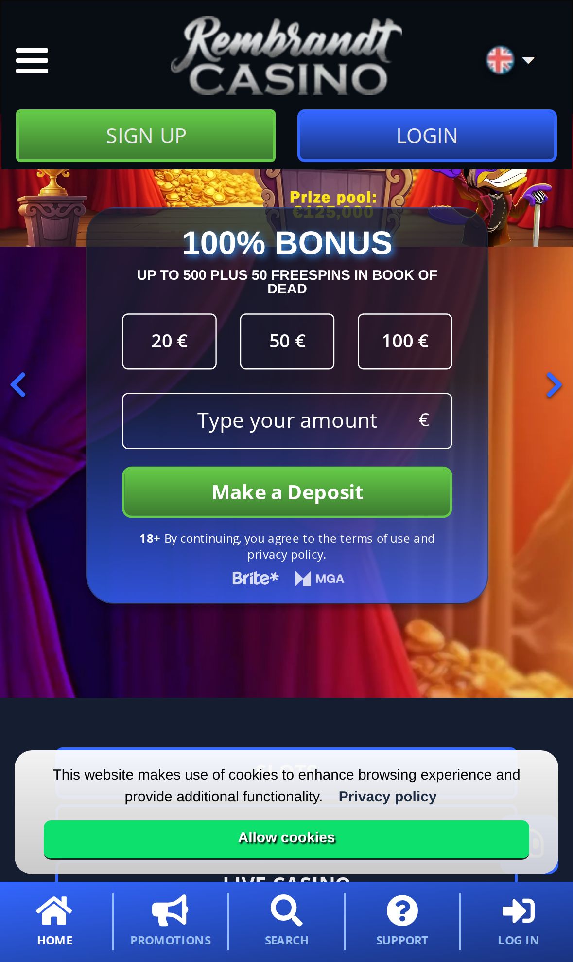 Rembrandt Casino — Startseite (Mobil)