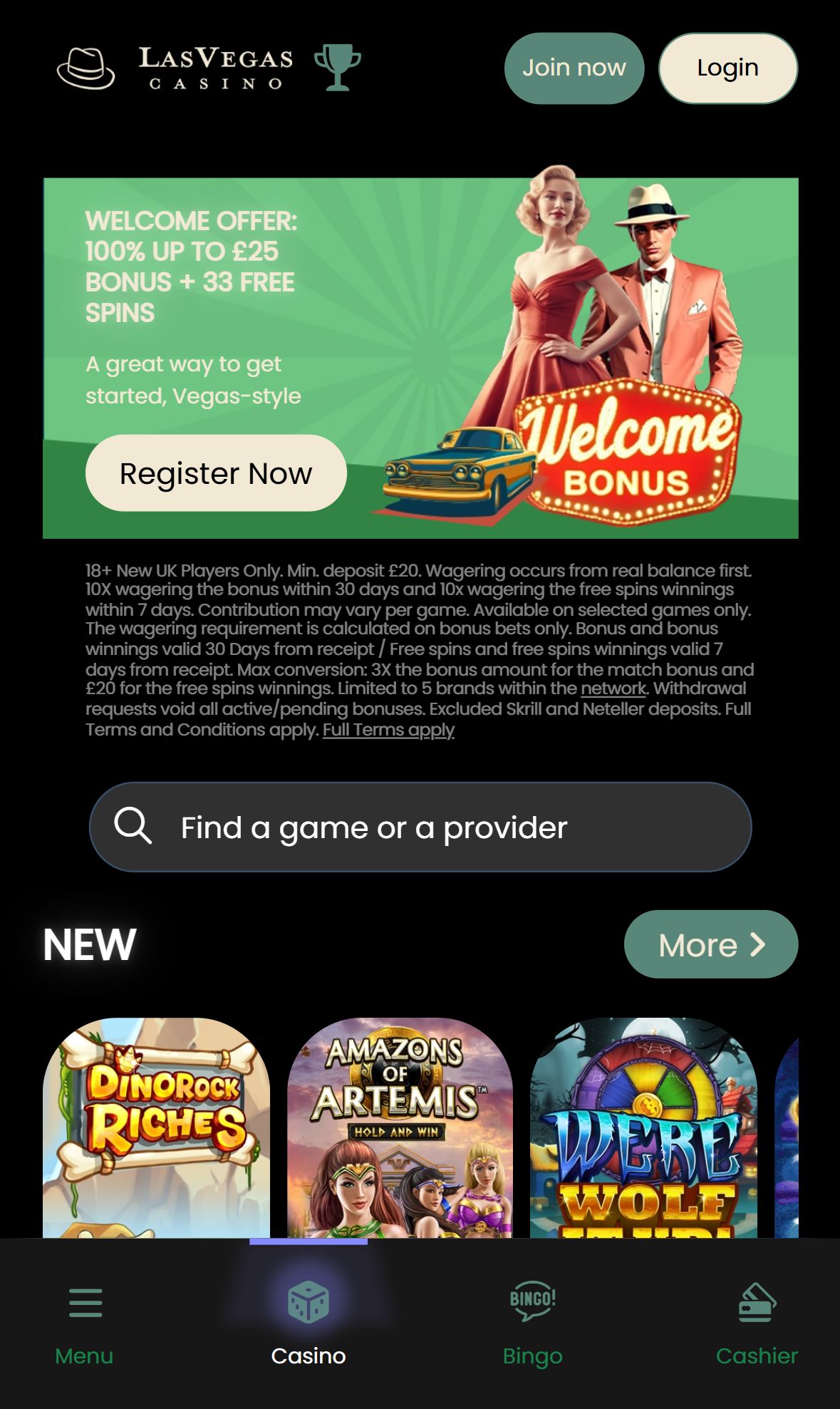 LasVegas Casino — Homepage (Mobile)