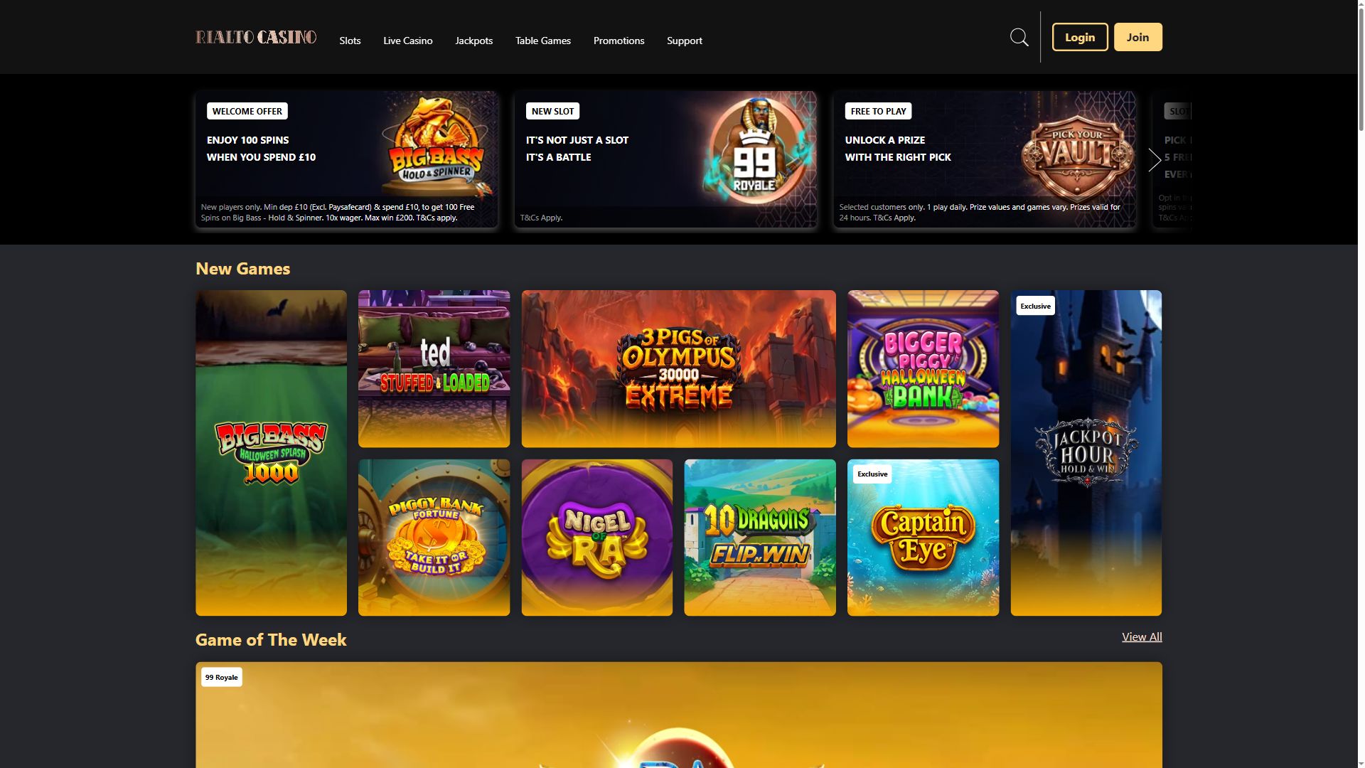 Rialto Casino — Homepage (Desktop)