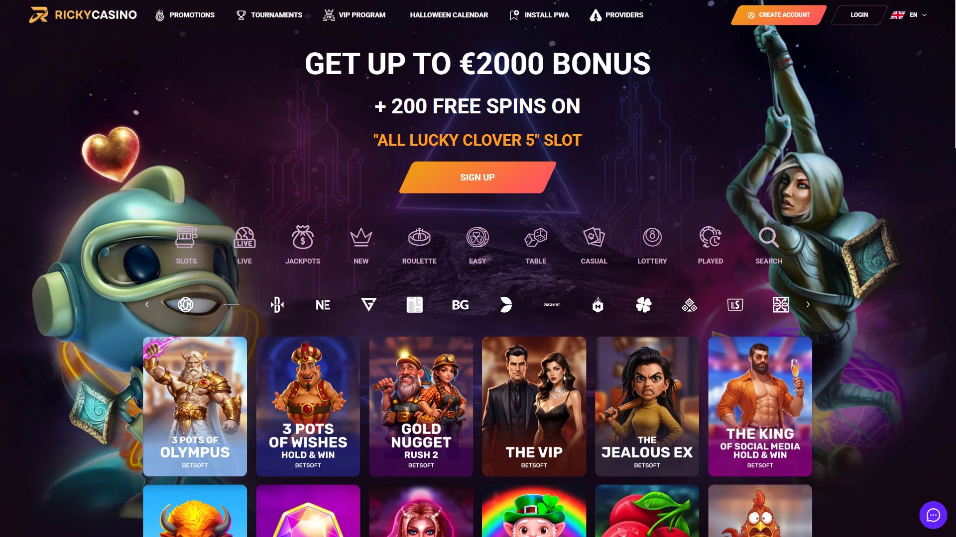 Ricky Casino — Homepage (Desktop)