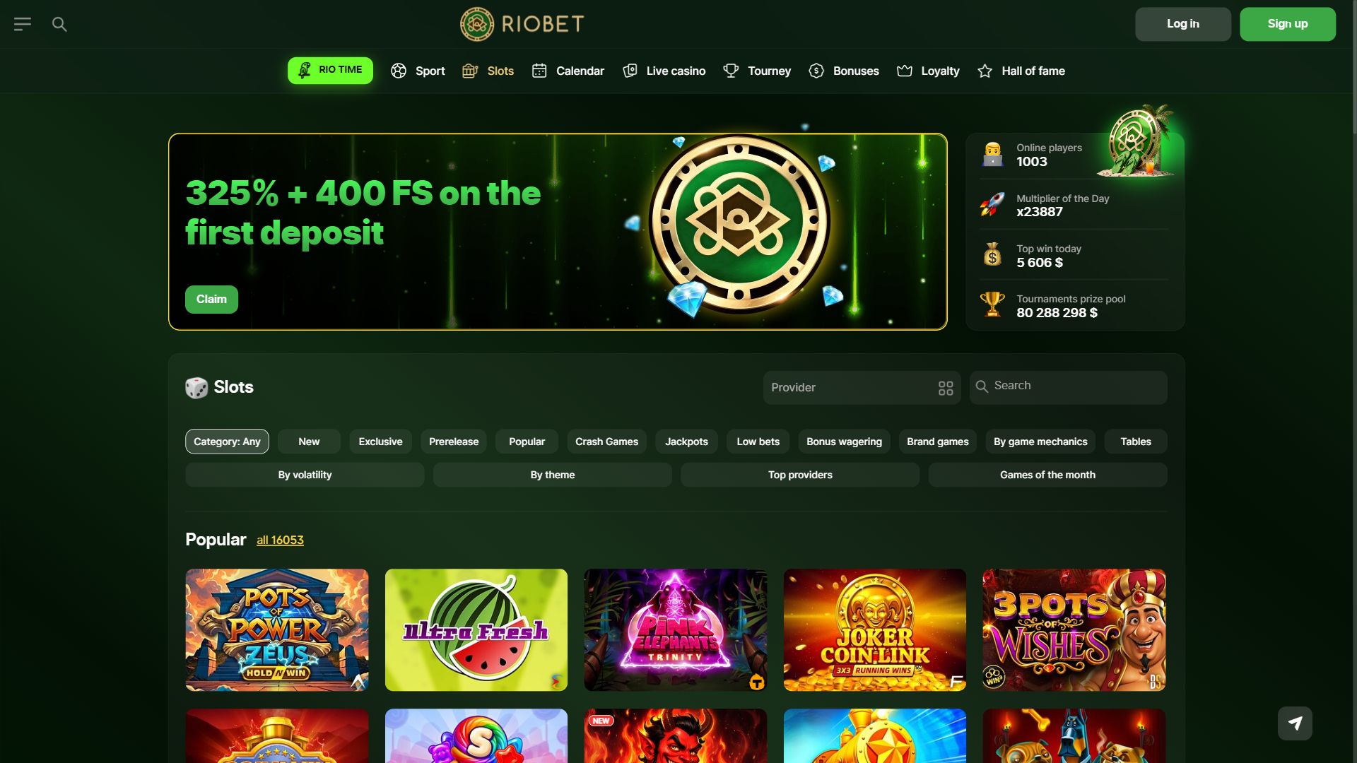 RioBet — Lobby (Desktop)