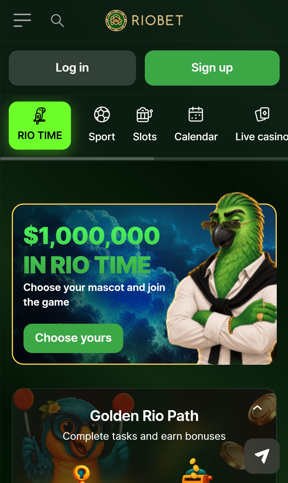 RioBet — Homepage (Mobile)