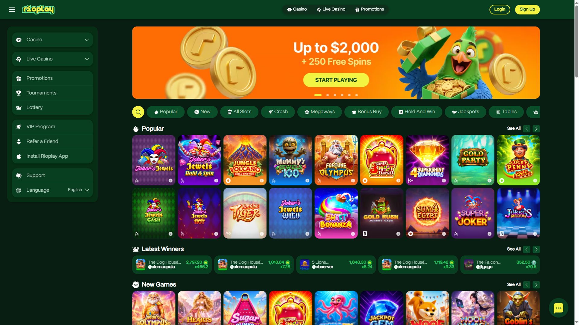 RioPlay — Homepage (Desktop)