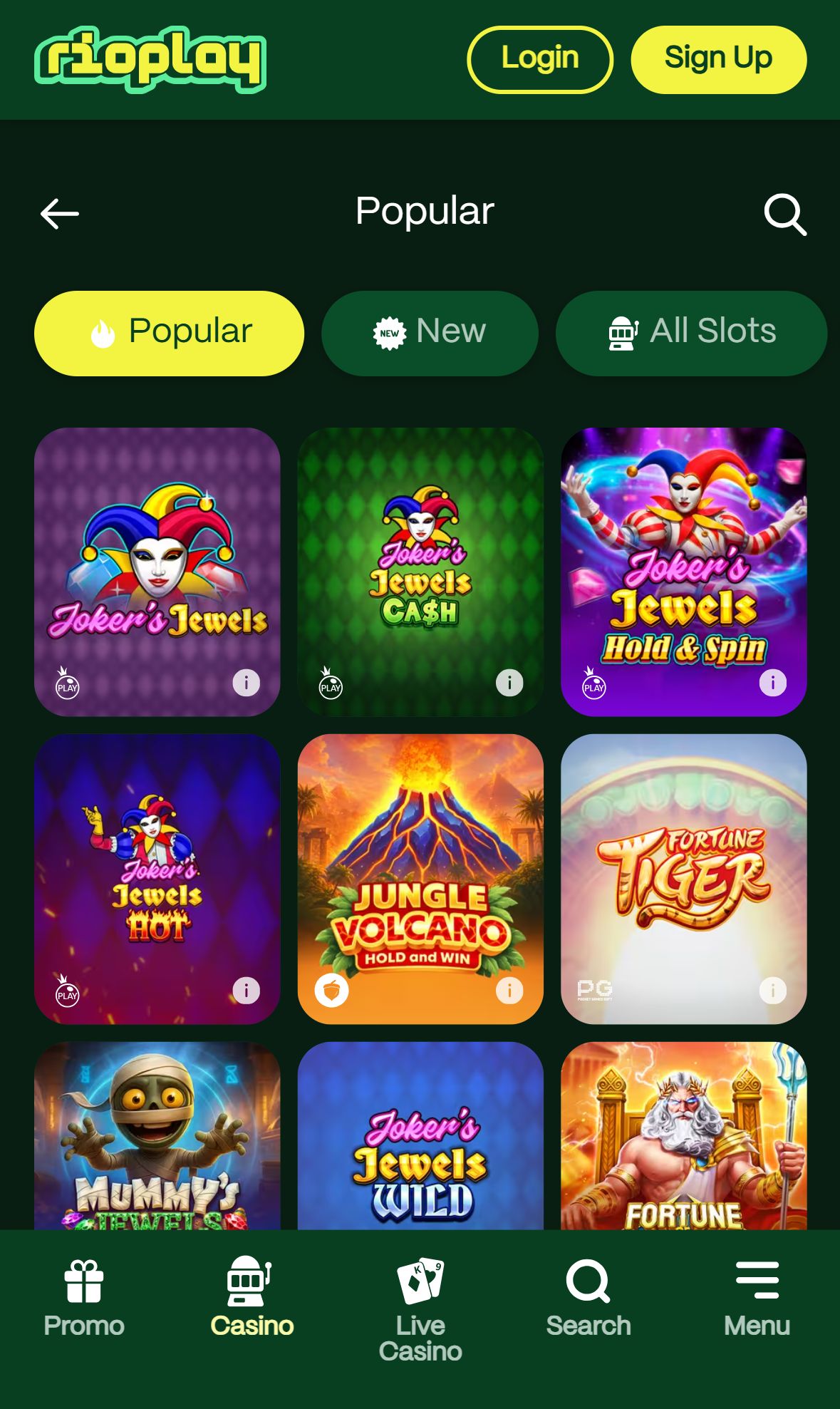 RioPlay — Lobby (Mobile)