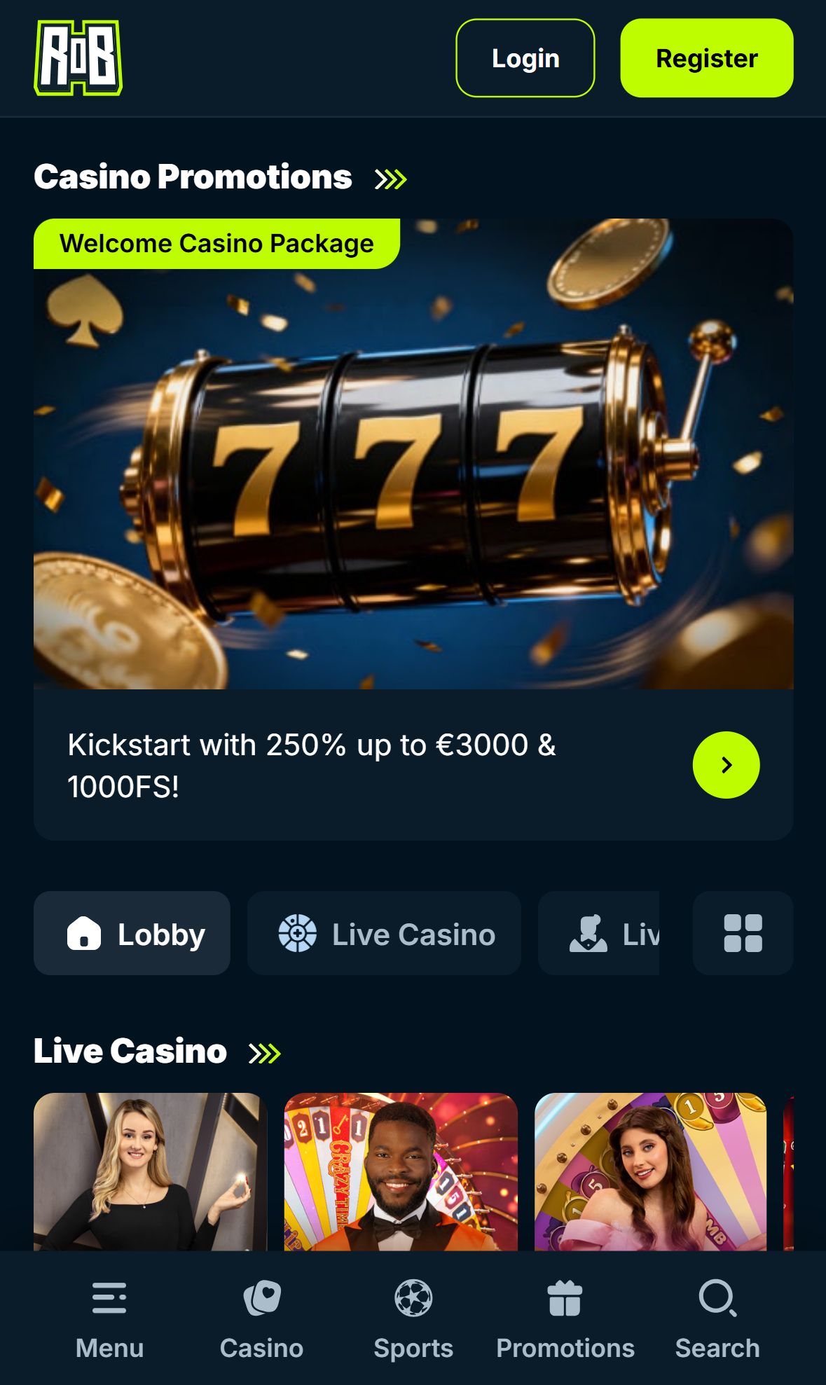 Rise of Bets — Lobby (Mobile)