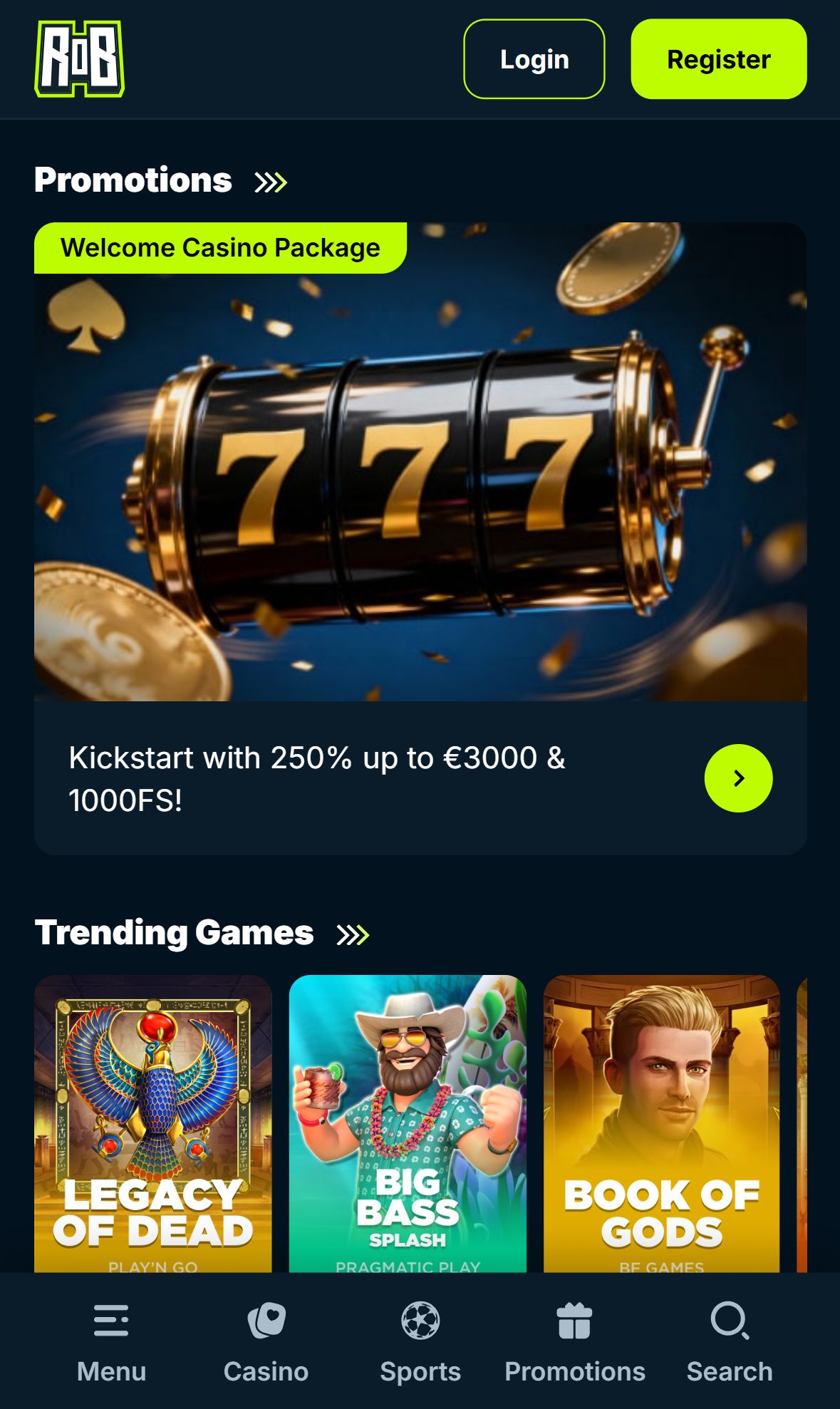 Rise of Bets — Homepage (Mobile)