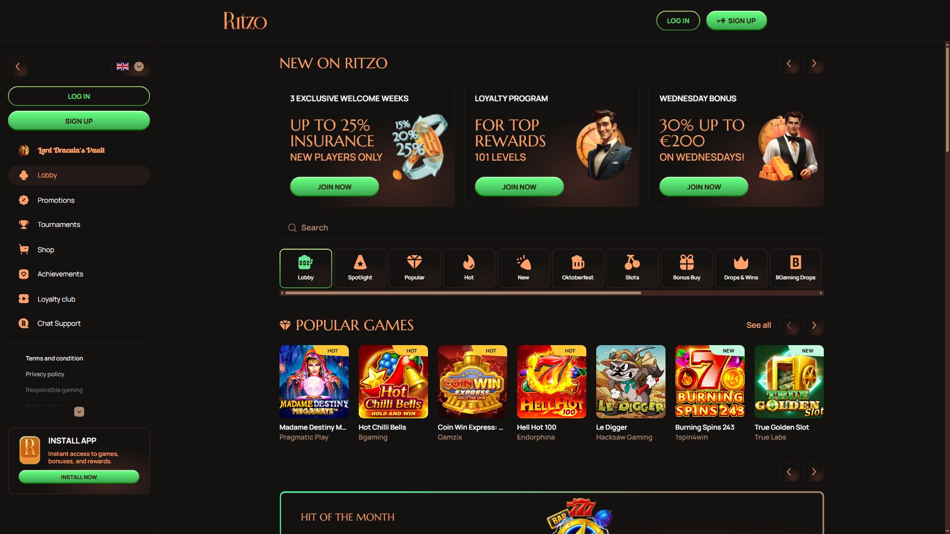 Ritzo — Homepage (Desktop)