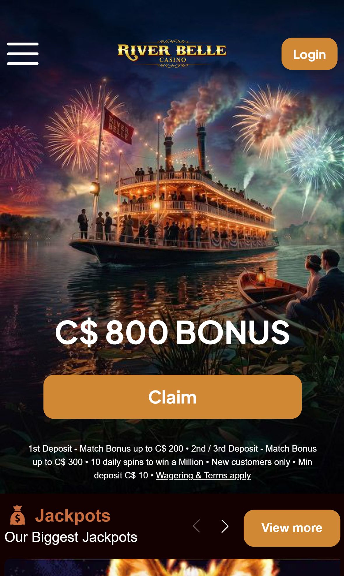 River Belle Casino — Homepage (Mobile)