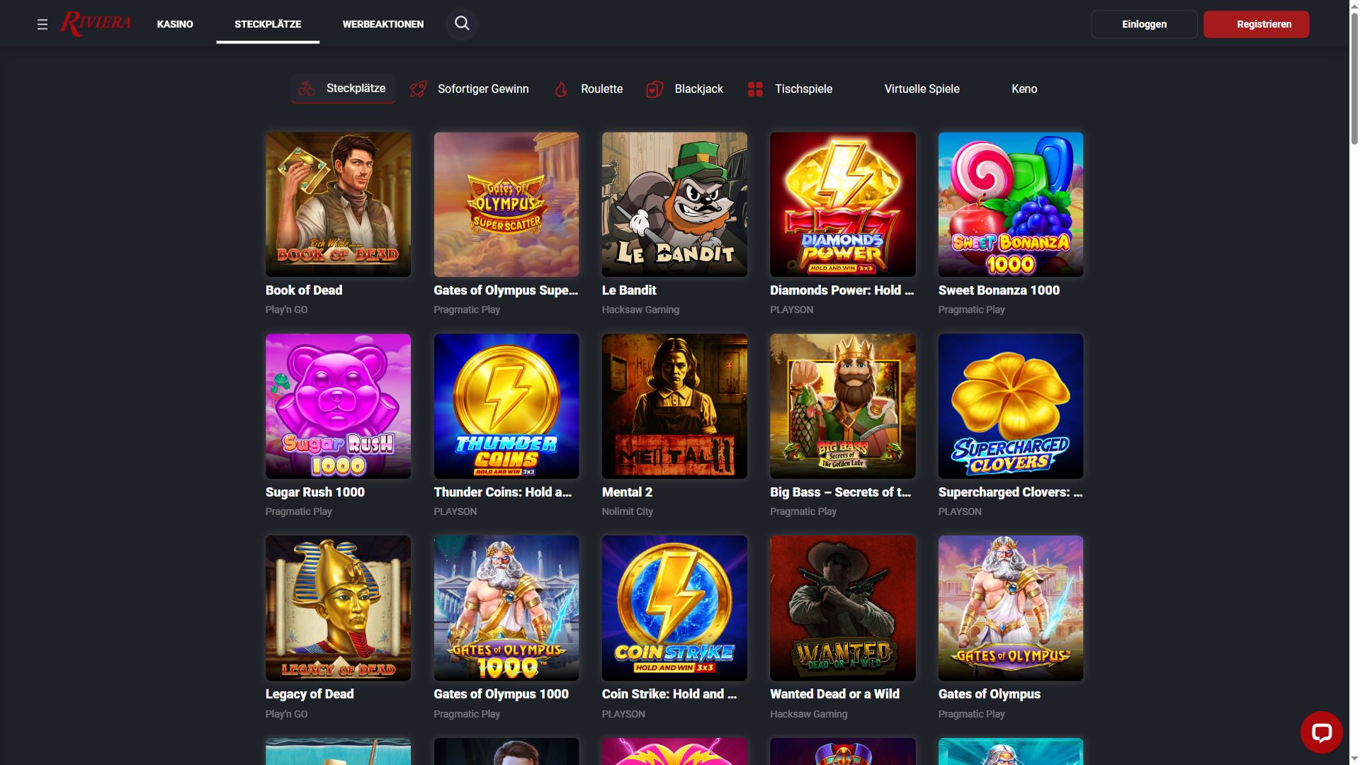 Riviera Casino — Lobby (Desktop)