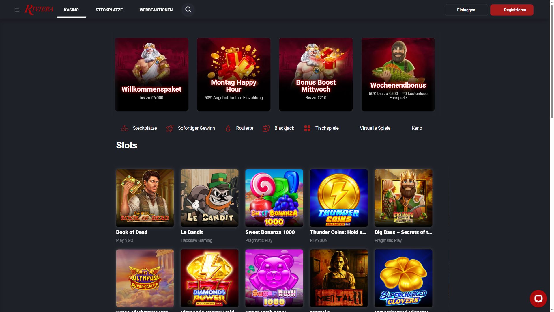 Riviera Casino — Startseite (Desktop)