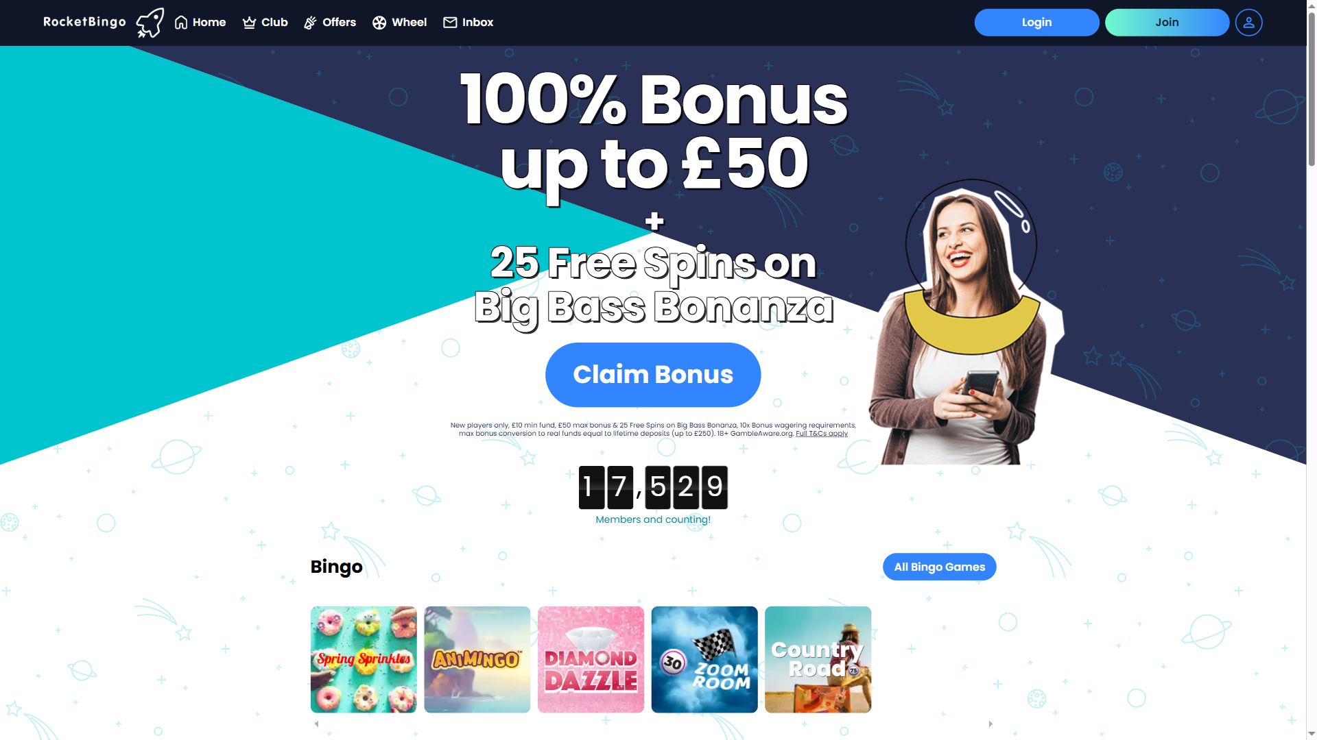 Rocket Bingo — Homepage (Desktop)