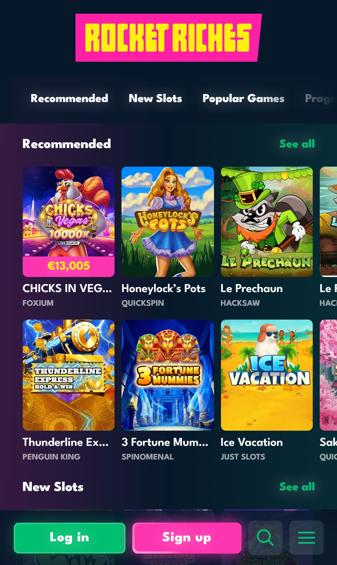 Rocket Riches — Lobby (Mobile)