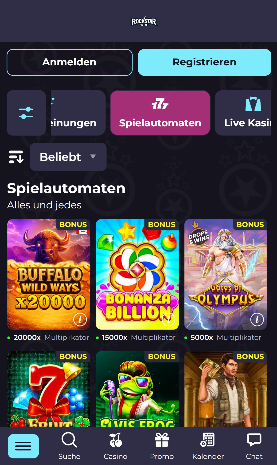 RockstarWin — Startseite (Mobil)