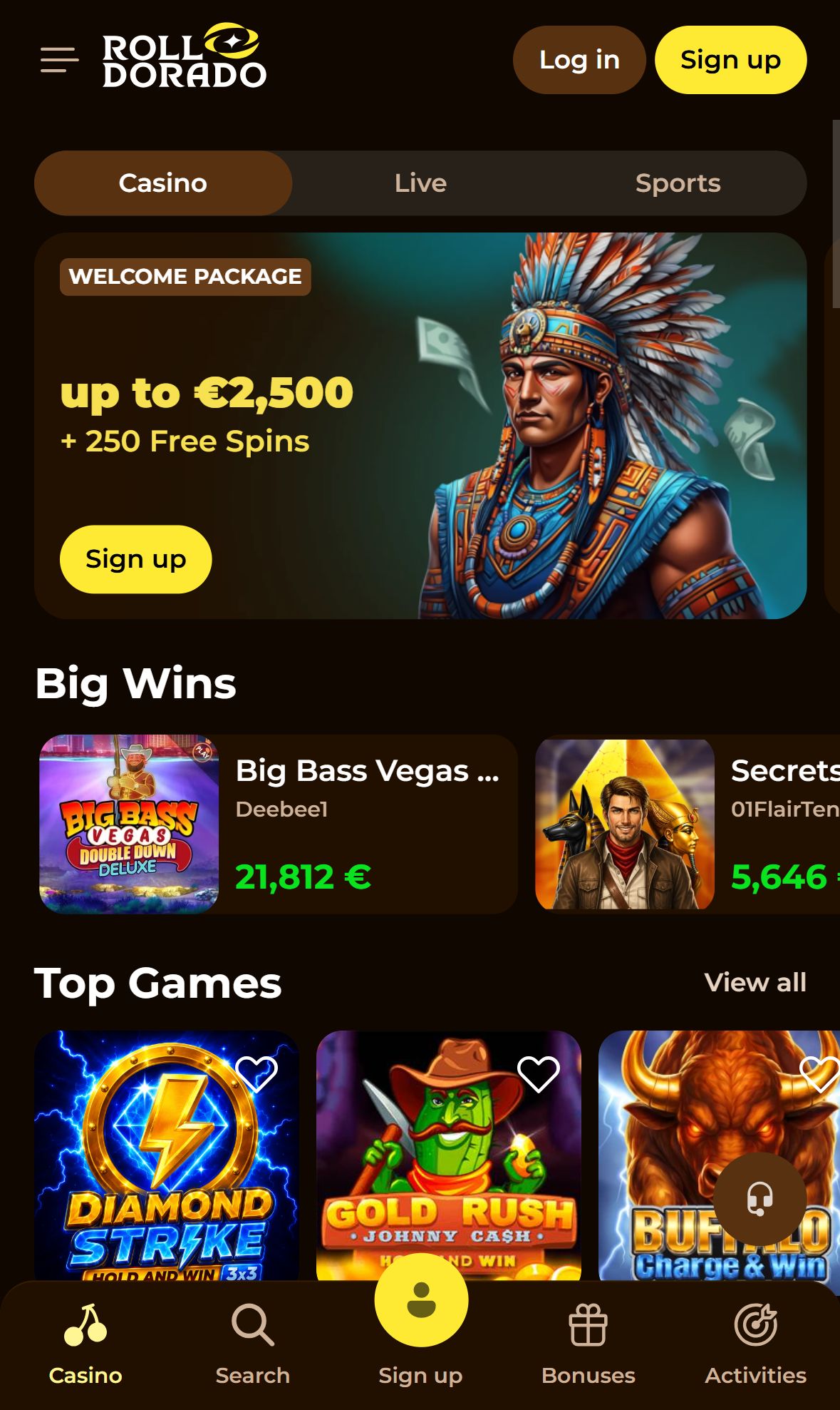 Rolldorado — Homepage (Mobile)