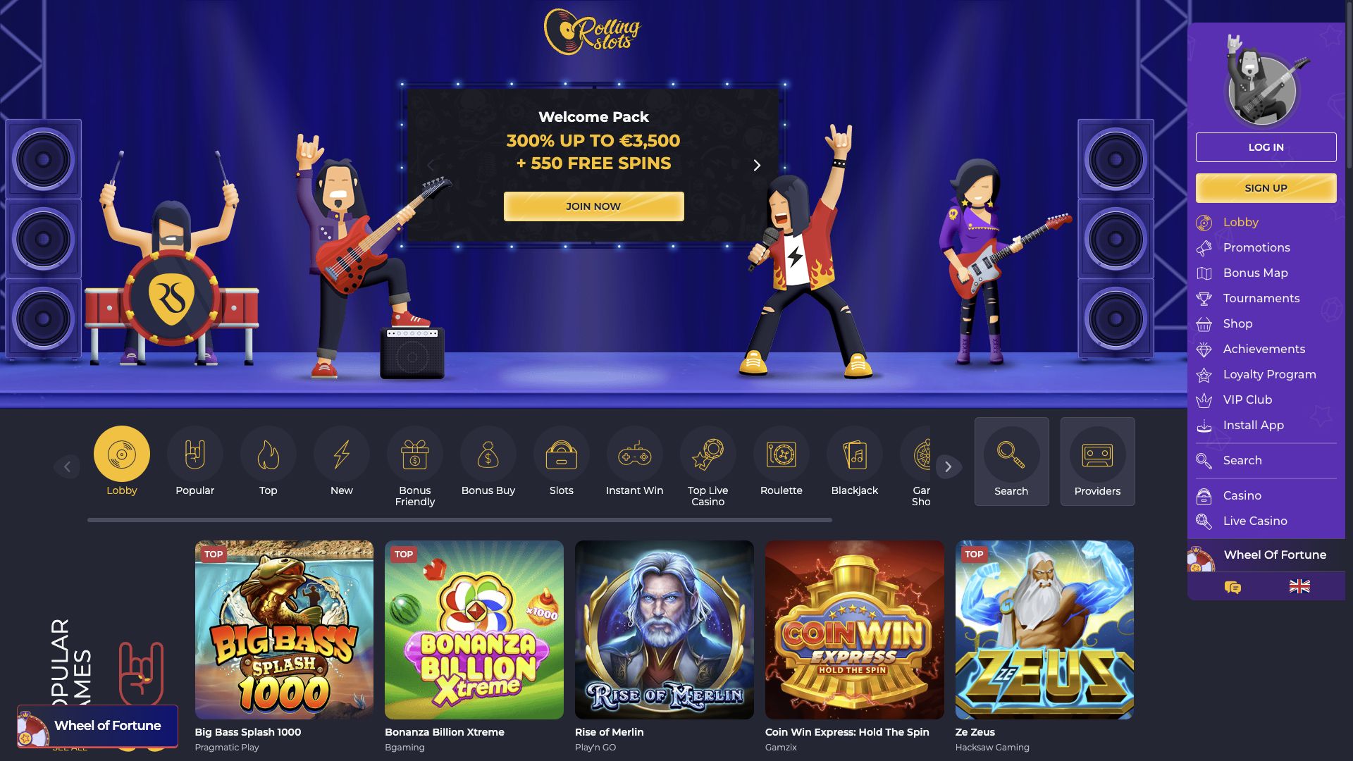 Rolling Slots — Homepage (Desktop)