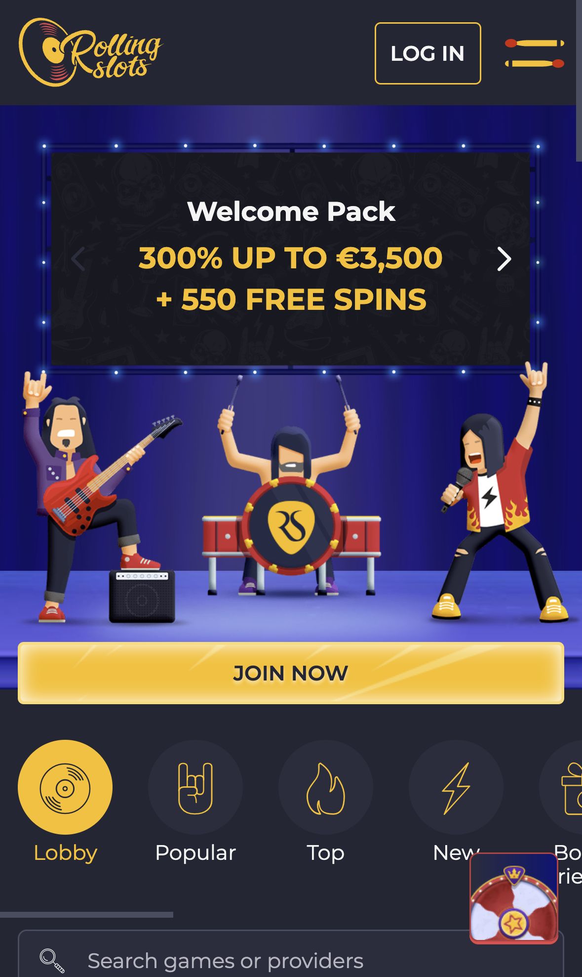 Rolling Slots — Homepage (Mobile)