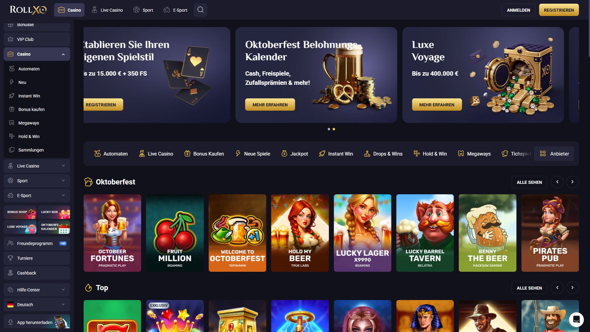 Rollxo — Startseite (Desktop)