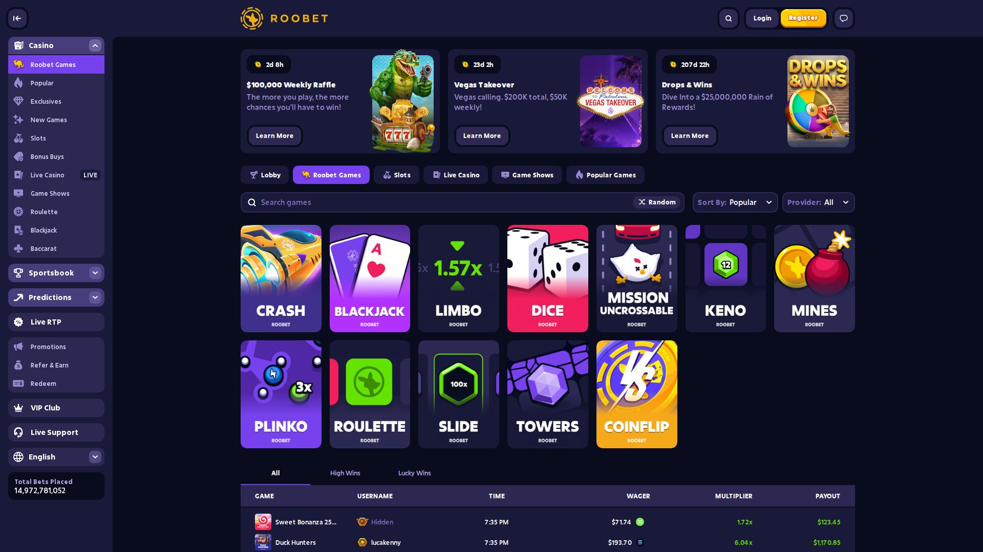 Roobet — Lobby (Desktop)