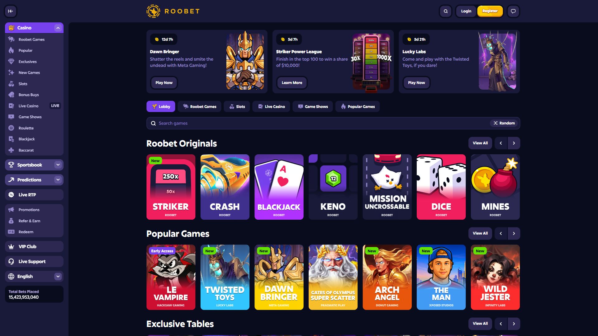 Roobet — Lobby (Desktop)