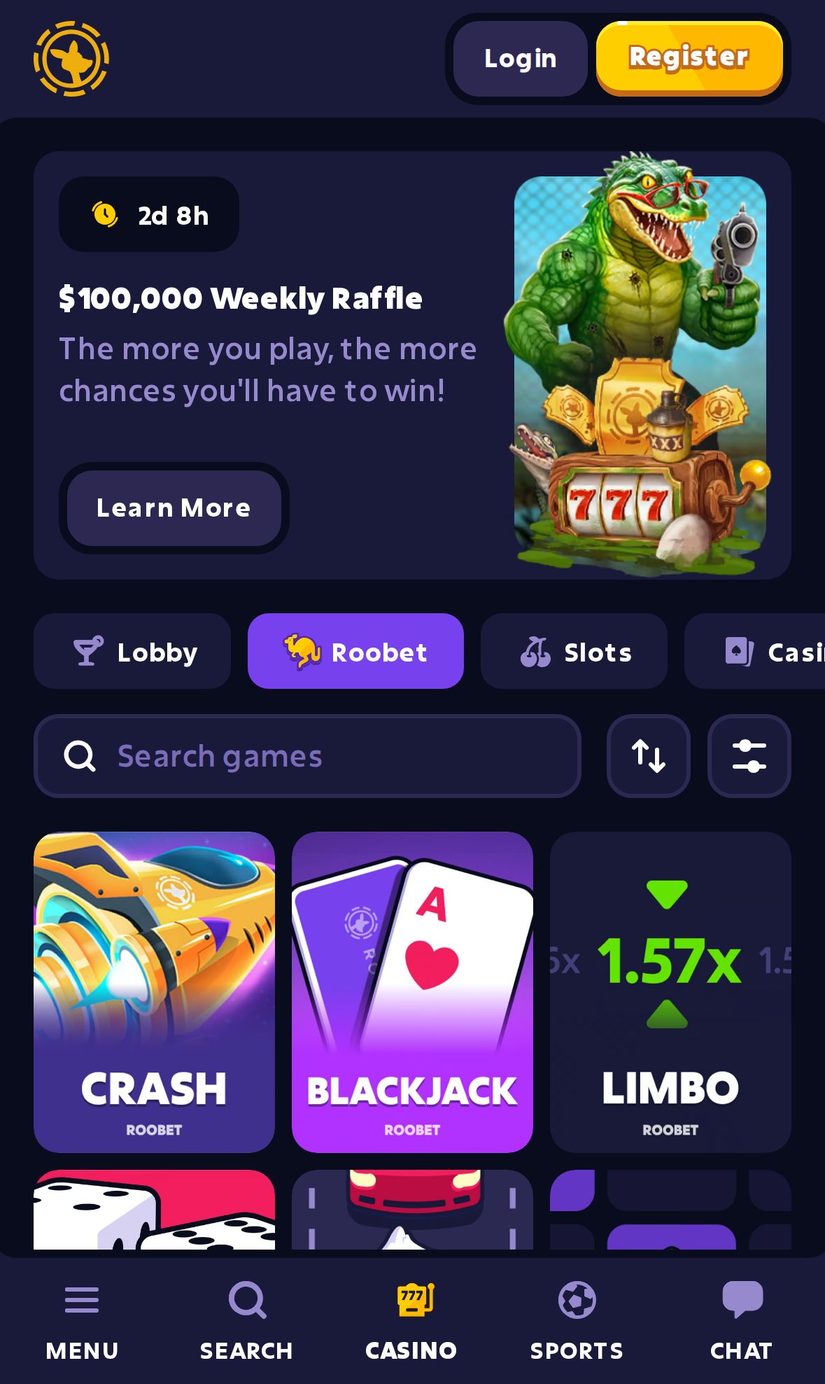 Roobet — Lobby (Mobil)