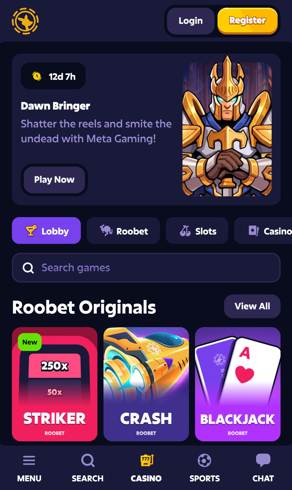 Roobet — Lobby (Mobile)