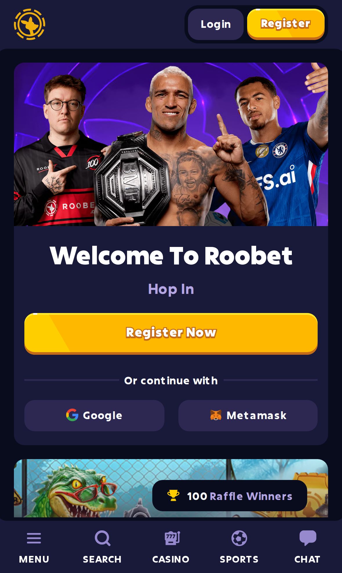 Roobet — Startseite (Mobil)
