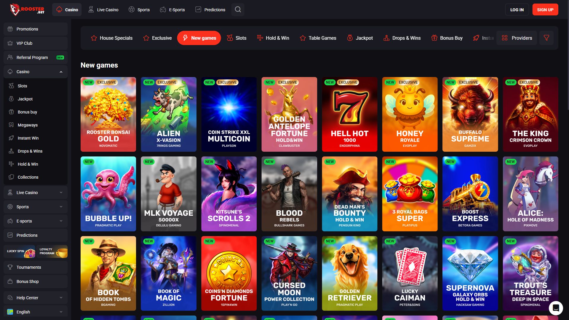 Rooster Bet — Lobby (Desktop)