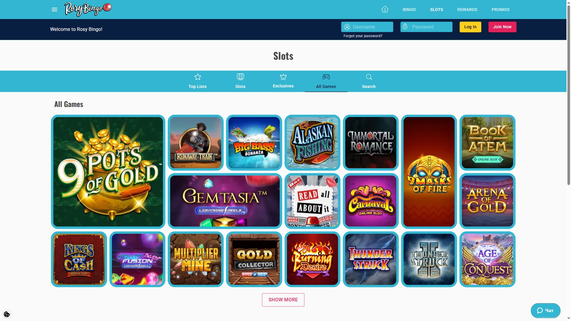 Rosybingo — Lobby (Desktop)