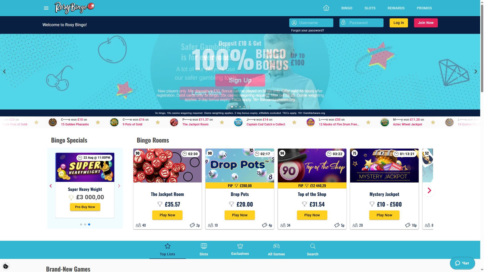 Rosybingo — Homepage (Desktop)
