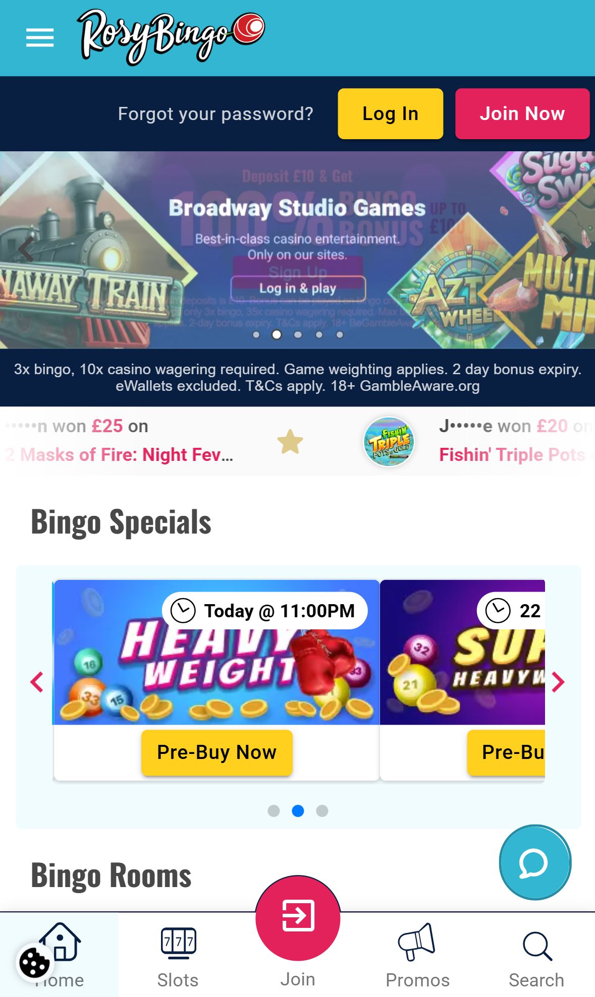 Rosybingo — Homepage (Mobile)