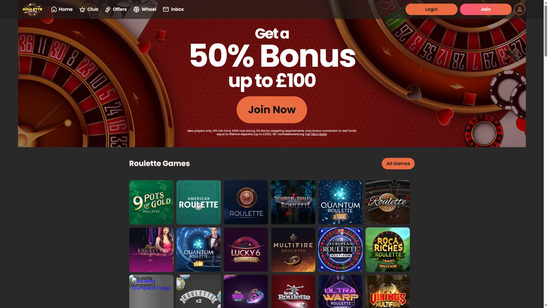 RouletteOnline — Homepage (Desktop)