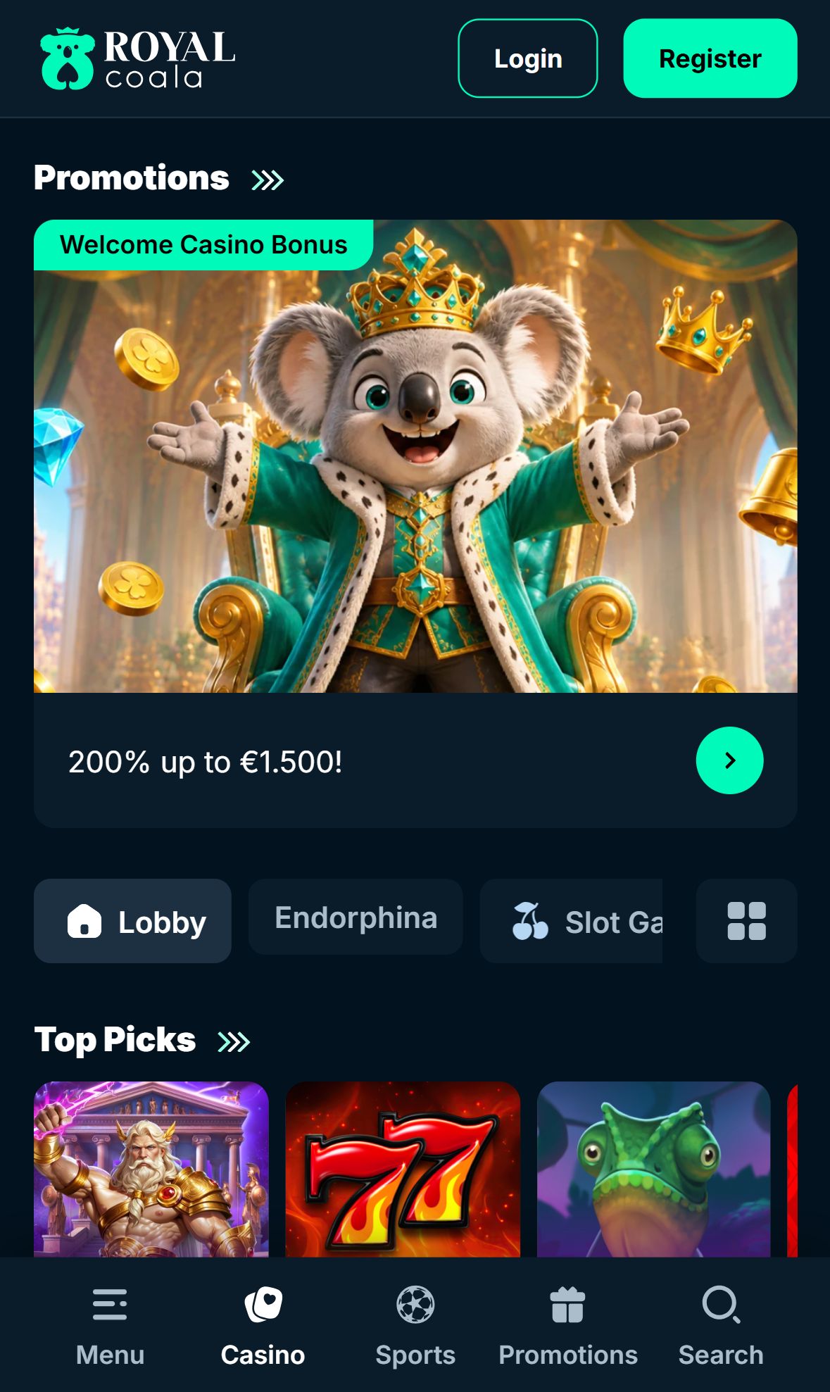 Royal Coala — Lobby (Mobile)