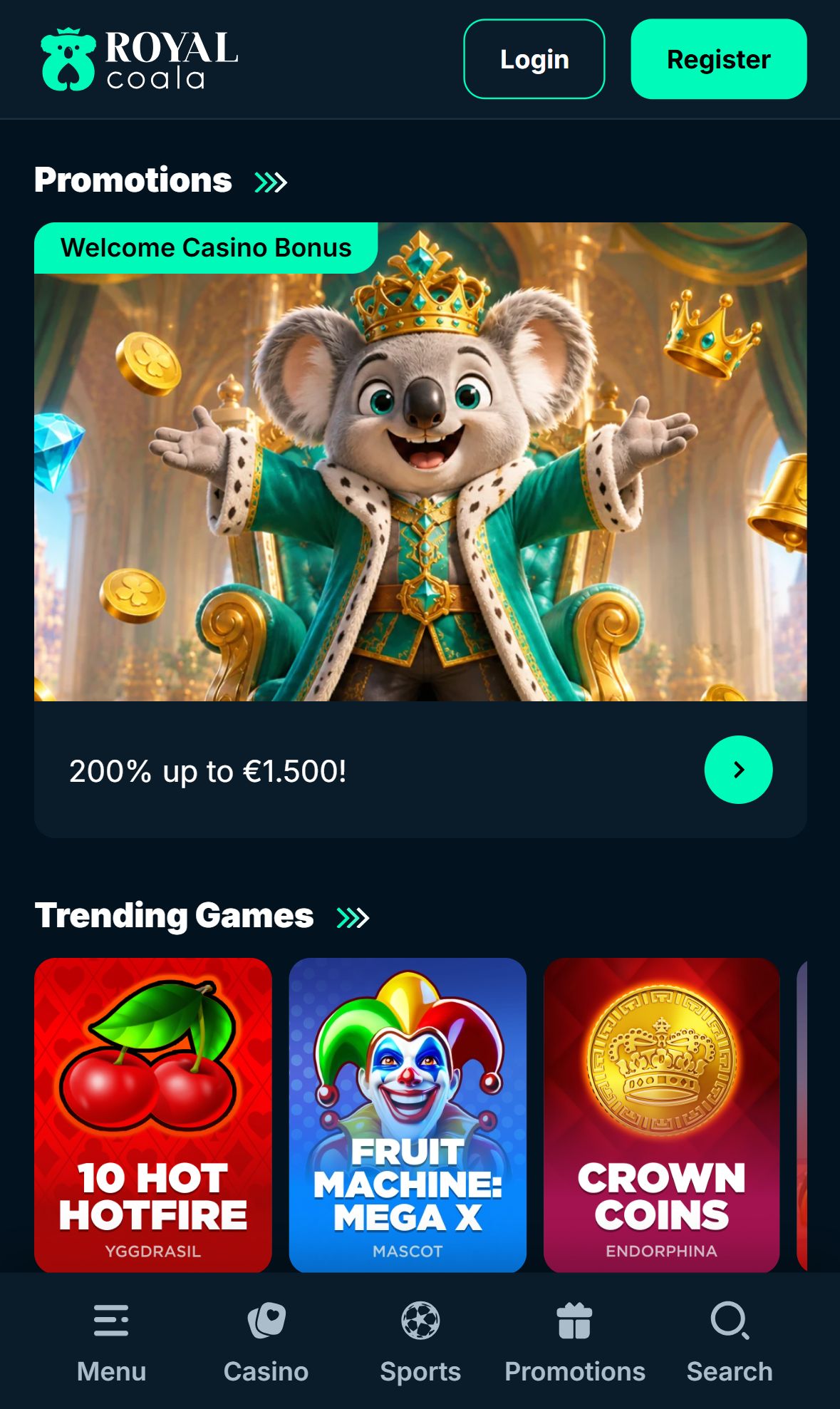 Royal Coala — Homepage (Mobile)