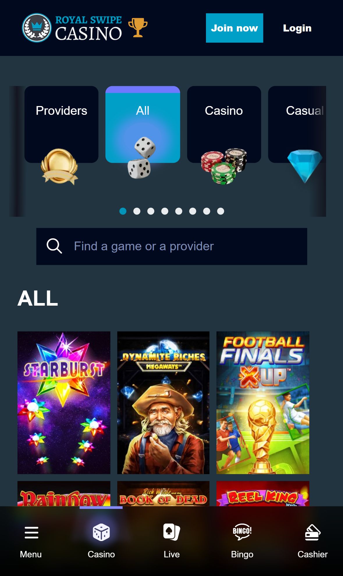 Royal Swipe — Lobby (Mobile)